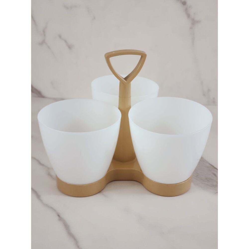 Tupperware Condiment Snack Caddy #757-3 Almond Base 6 3/4" Made in USA Vintage